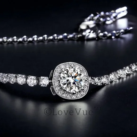 Certified 1ct. t.w. Diamond Halo Tennis Bracelet - Picture 1 of 15